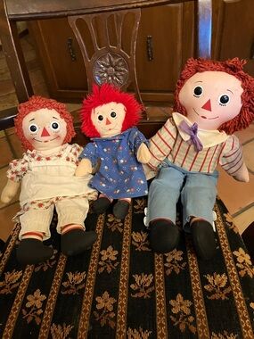 THREE RAGGEDY ANN AND ANDY DOLLS VINTAGE